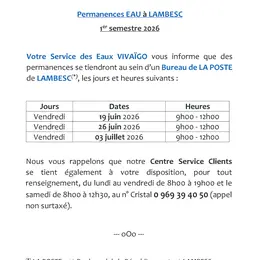 Permanence Service des Eaux Vivaïgo