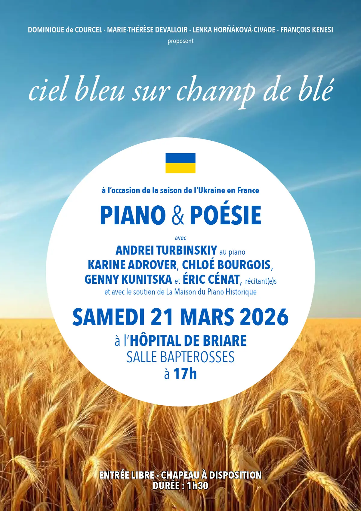 Piano & poésie ciel bleu sur un champ de blé