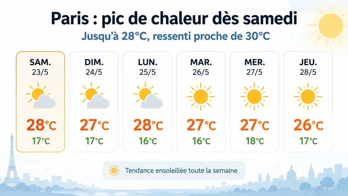 Météo estivale en région parisienne dès ce samedi 23 mai 2026