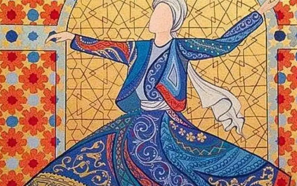 Illustration d'une mosaïque représentant un derviche tourneur
