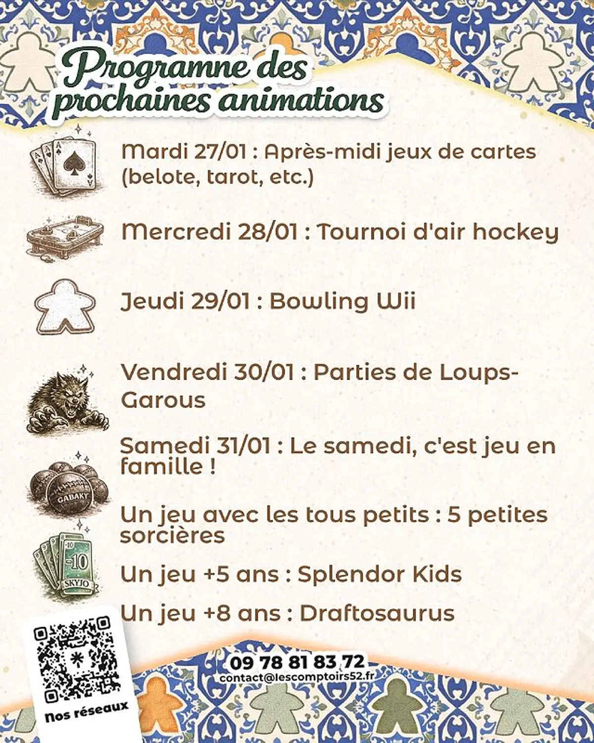 Prochaines animations au comptoir des jeux