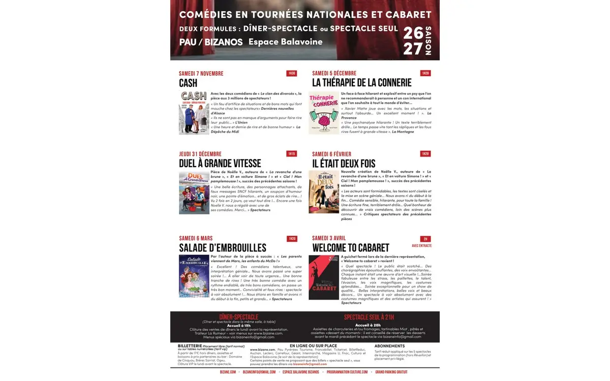 Programmation dîner et/ou spectacles 2026/2027 - Compagnie Bizane