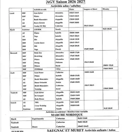 Programme Activités saison 2026/2027 AGV Haut'Land