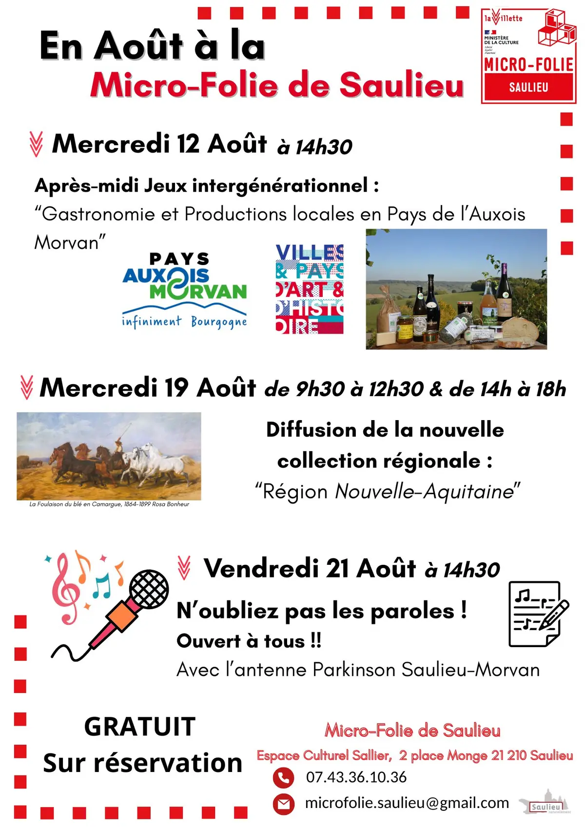 Programme d'activités du mois d'août à la Micro-Folie de Saulieu