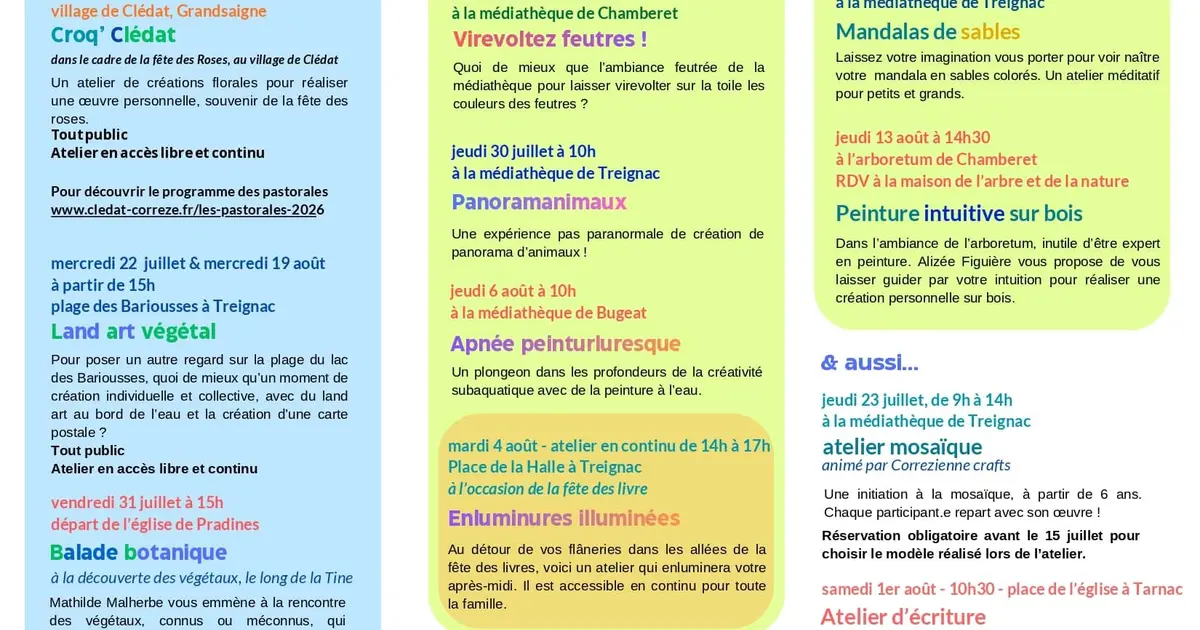 Programme d'été de la Médiathèque Vézère Monédières Millesources