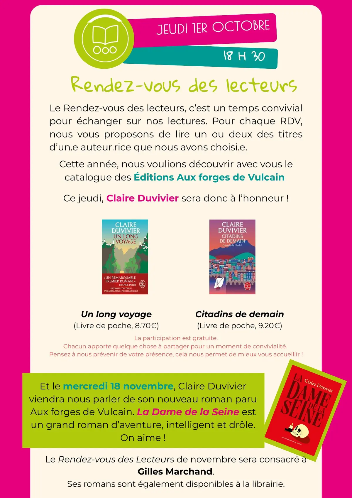 Programme d'octobre du rendez-vous des lecteurs