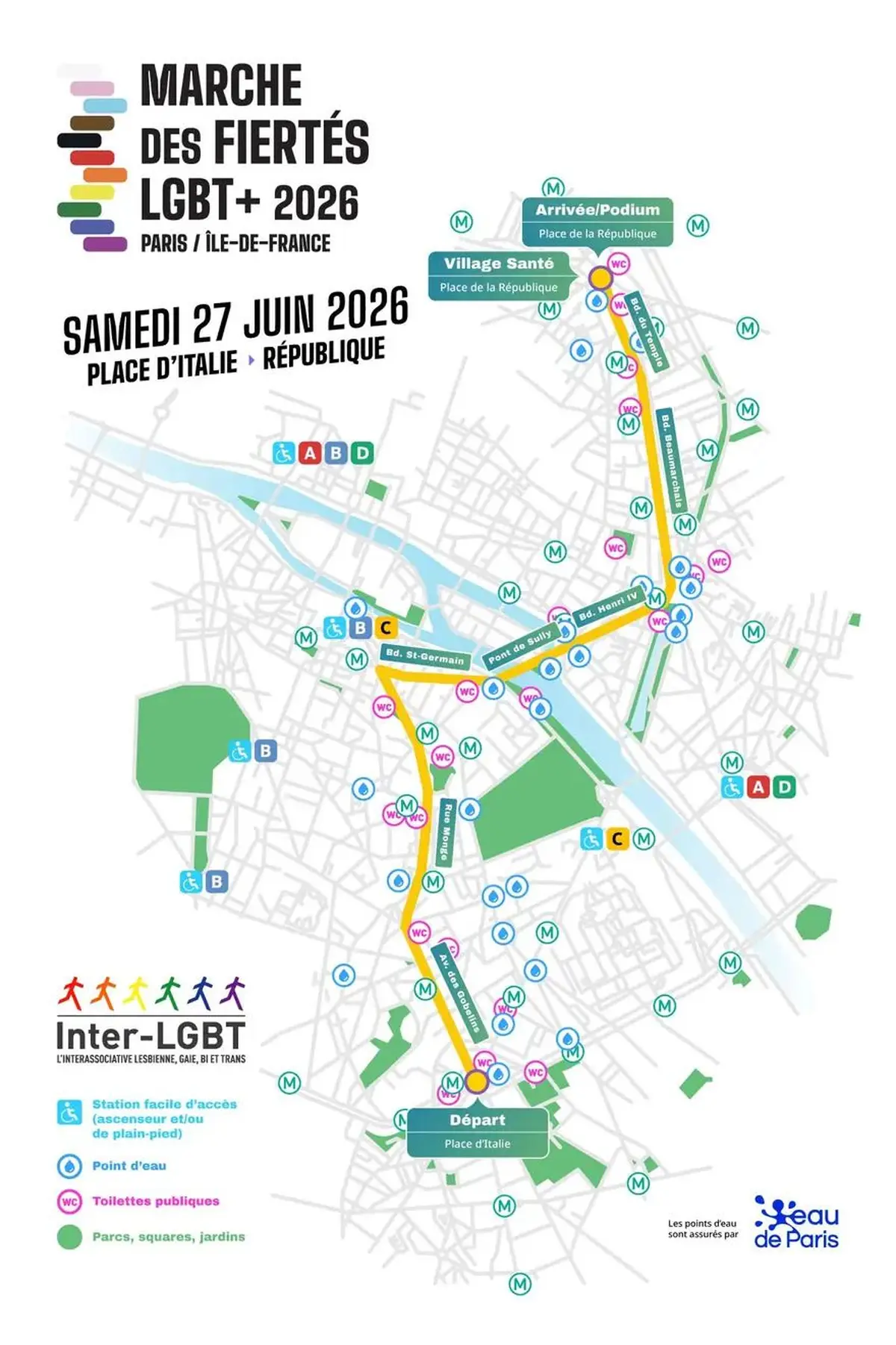 Parcours 2026 de la Marche des Fiertés à Paris