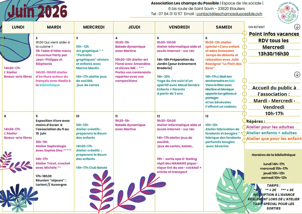 Programme des mois de juin Les champs des possibles