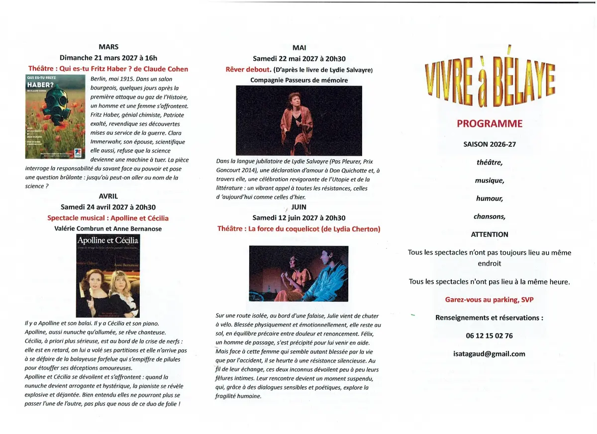 Programme des spectacles : Vivre à Bélaye