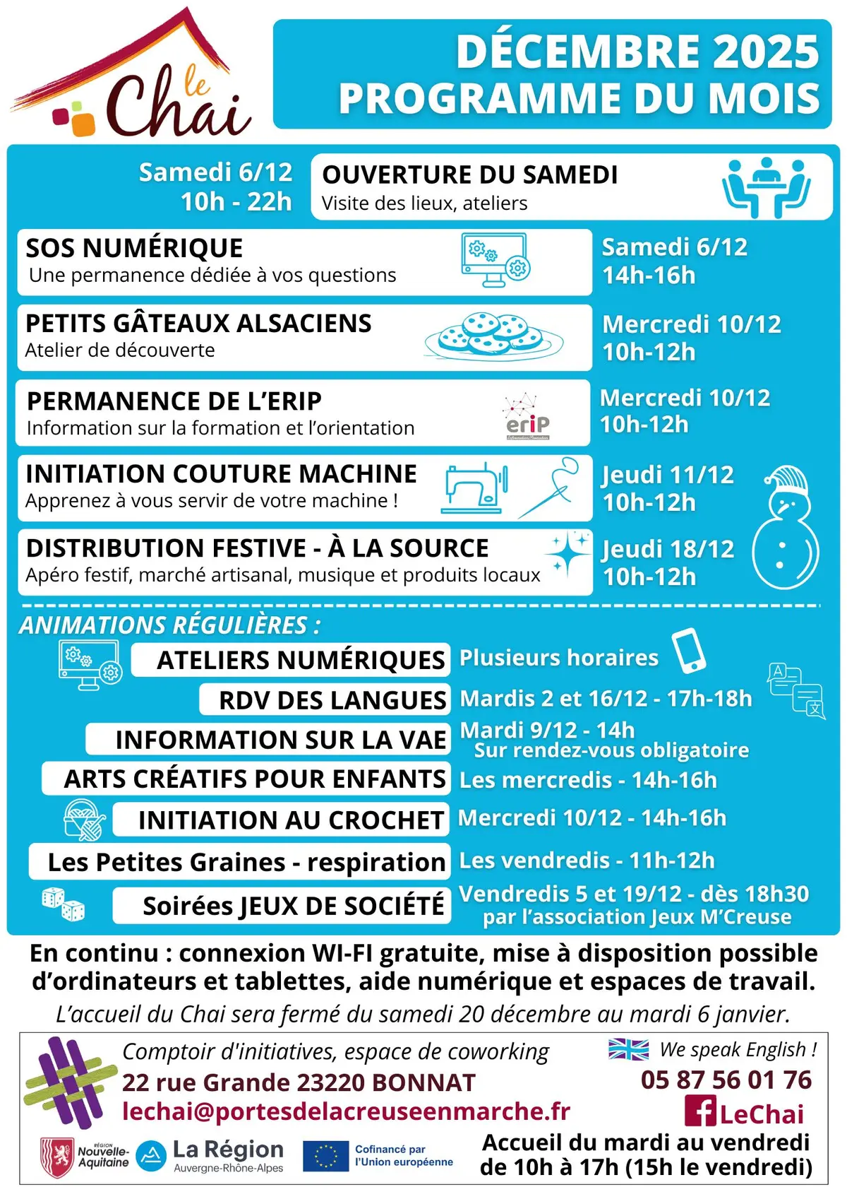 Programme du Mois de décembre au Chai