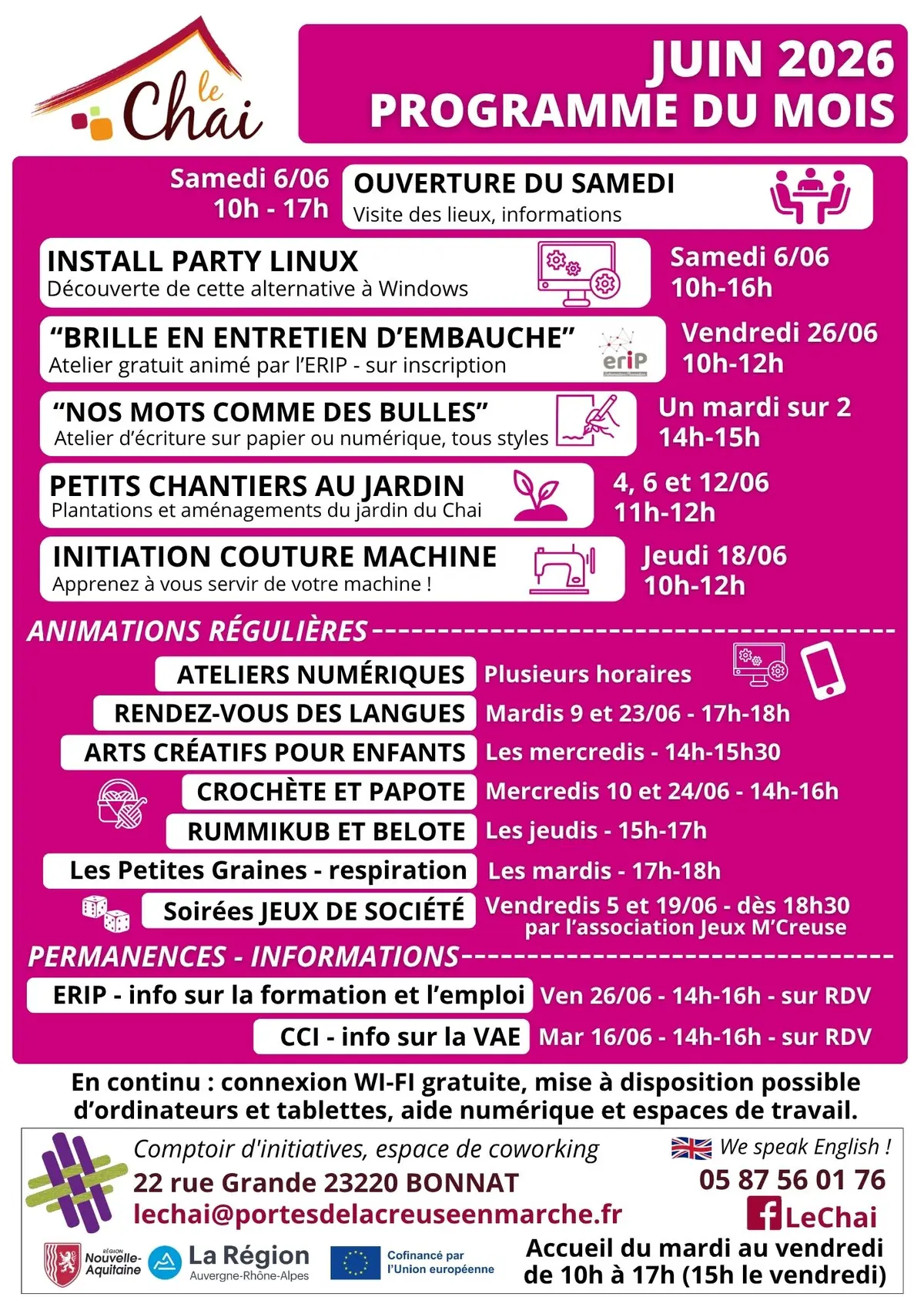 Programme du Mois de Juin  au Chai