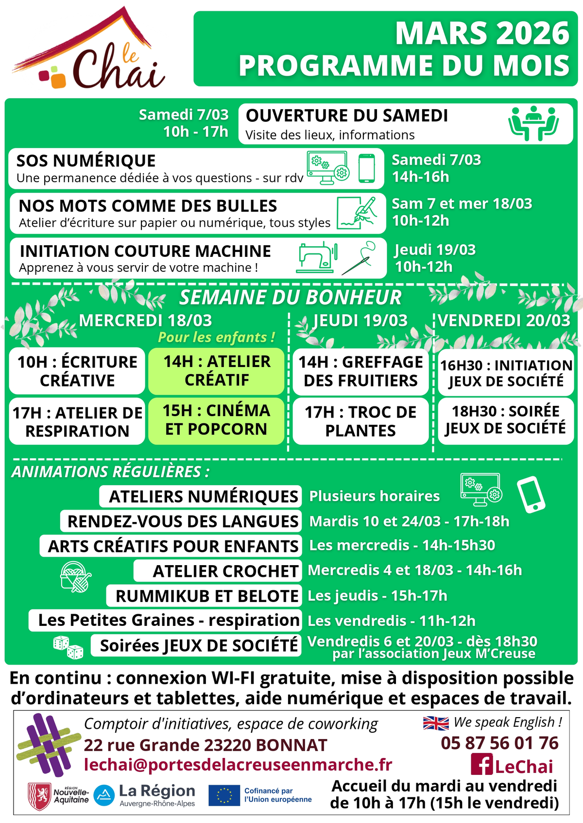 Programme du Mois de Mars au Chai