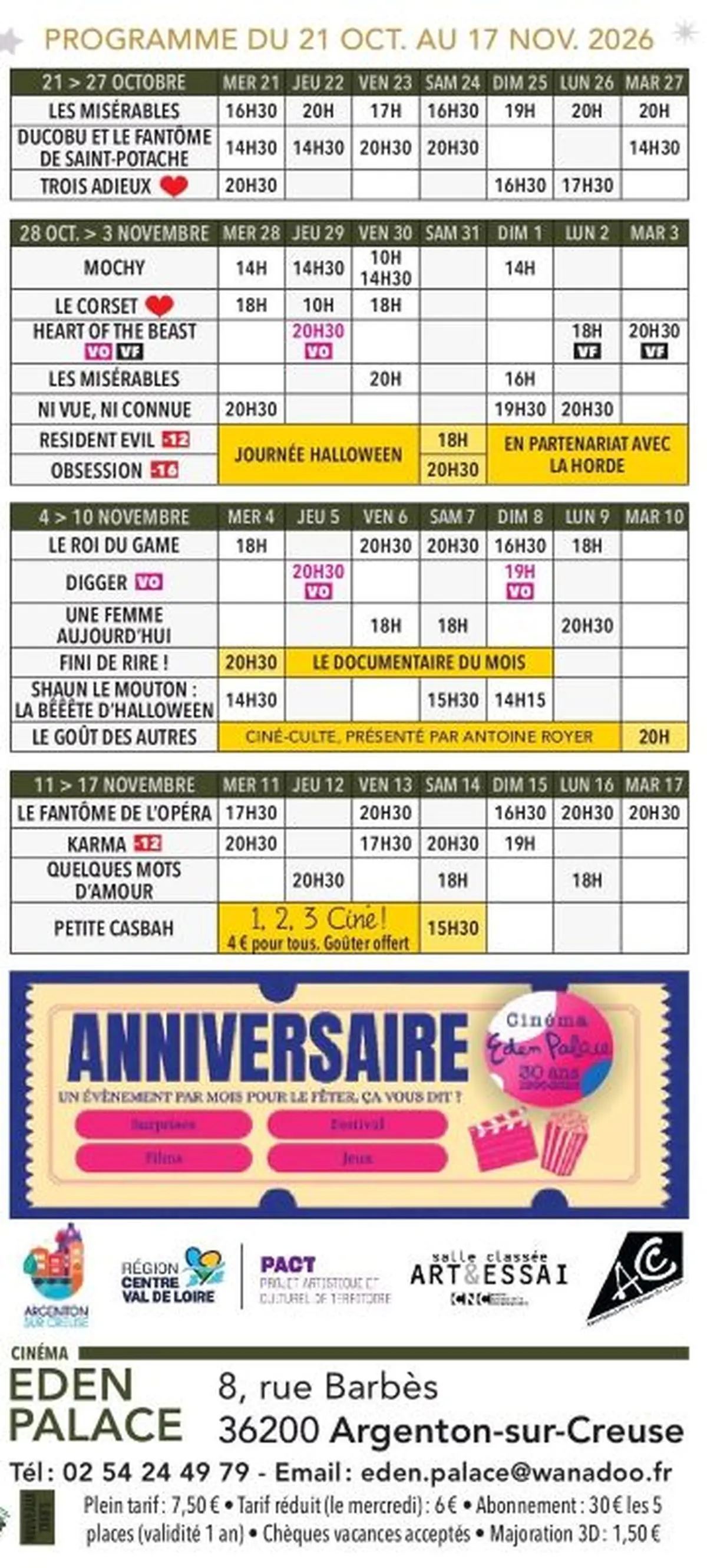 Programme Eden Palace