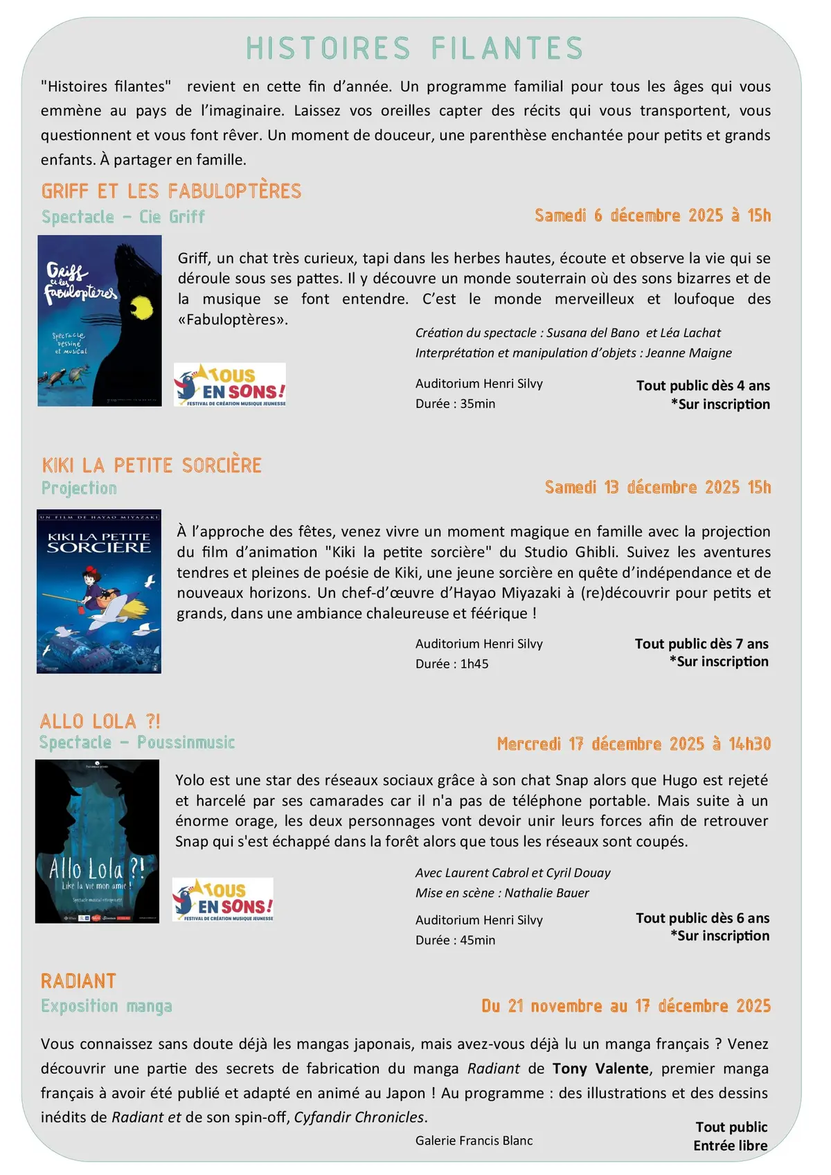 Programme médiathèque décembre