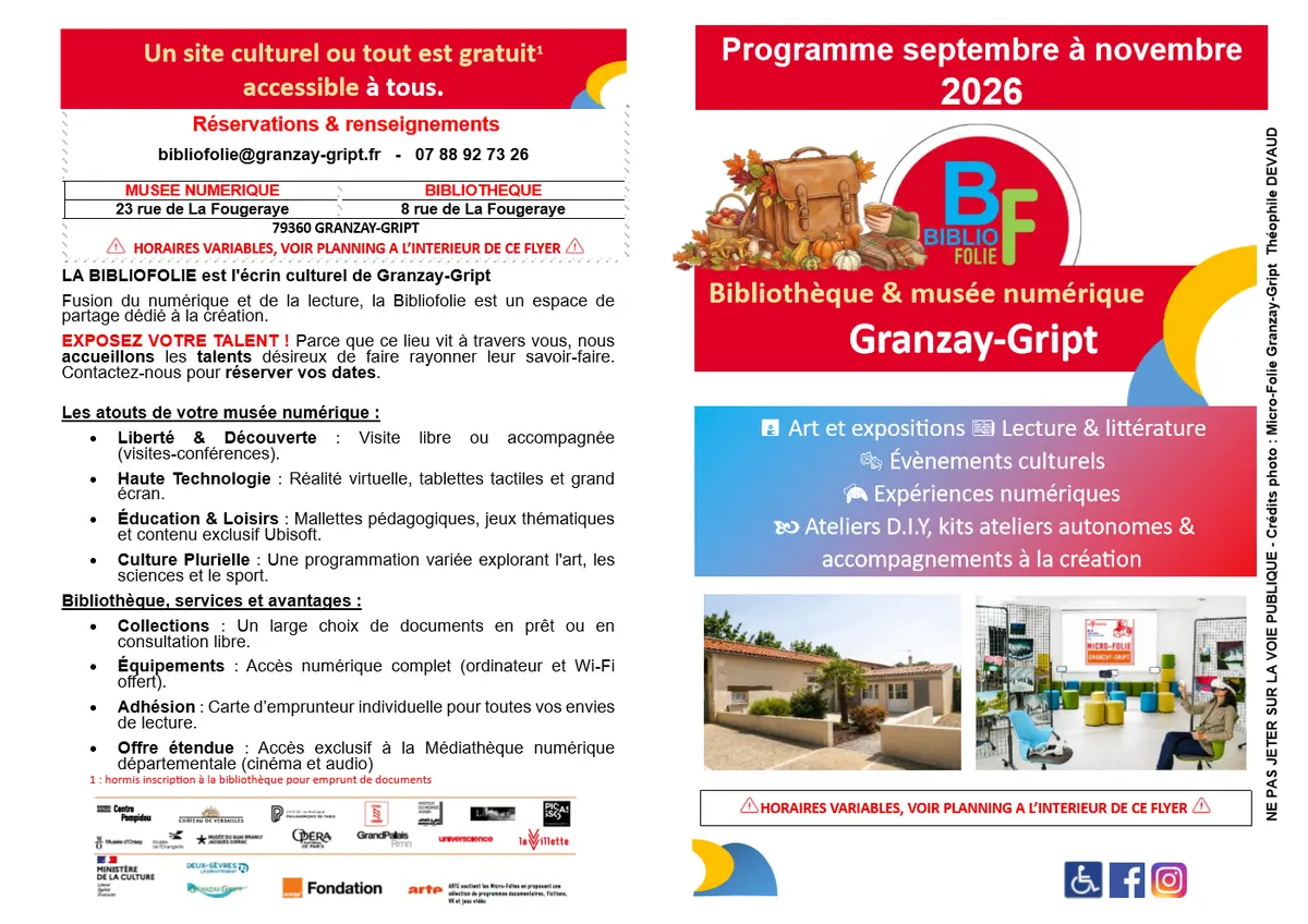 Programme septembre, octobre et novembre du musée numérique Micro-Folie à Granzay-Gript