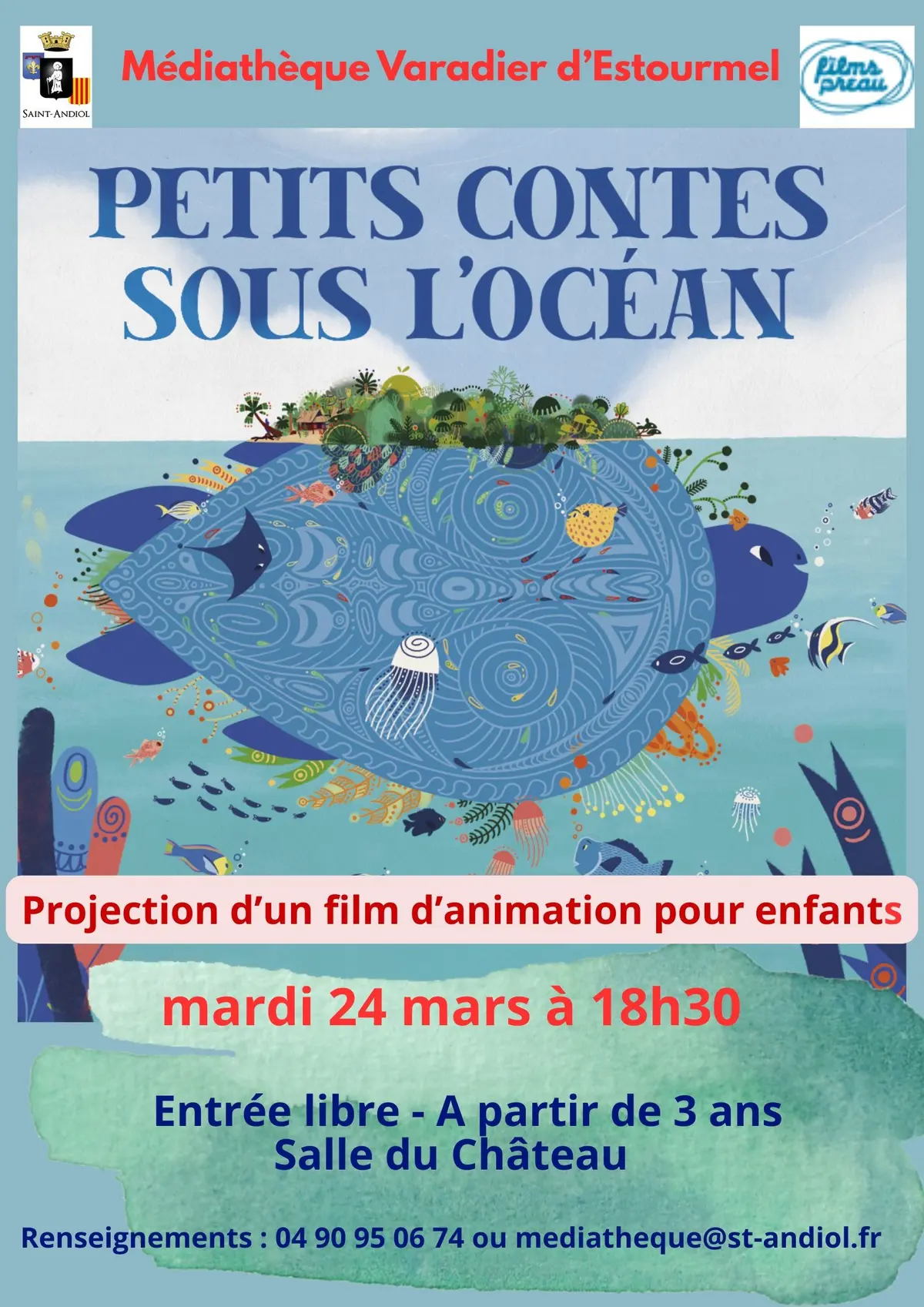 Projection d'un film d'animation pour enfant