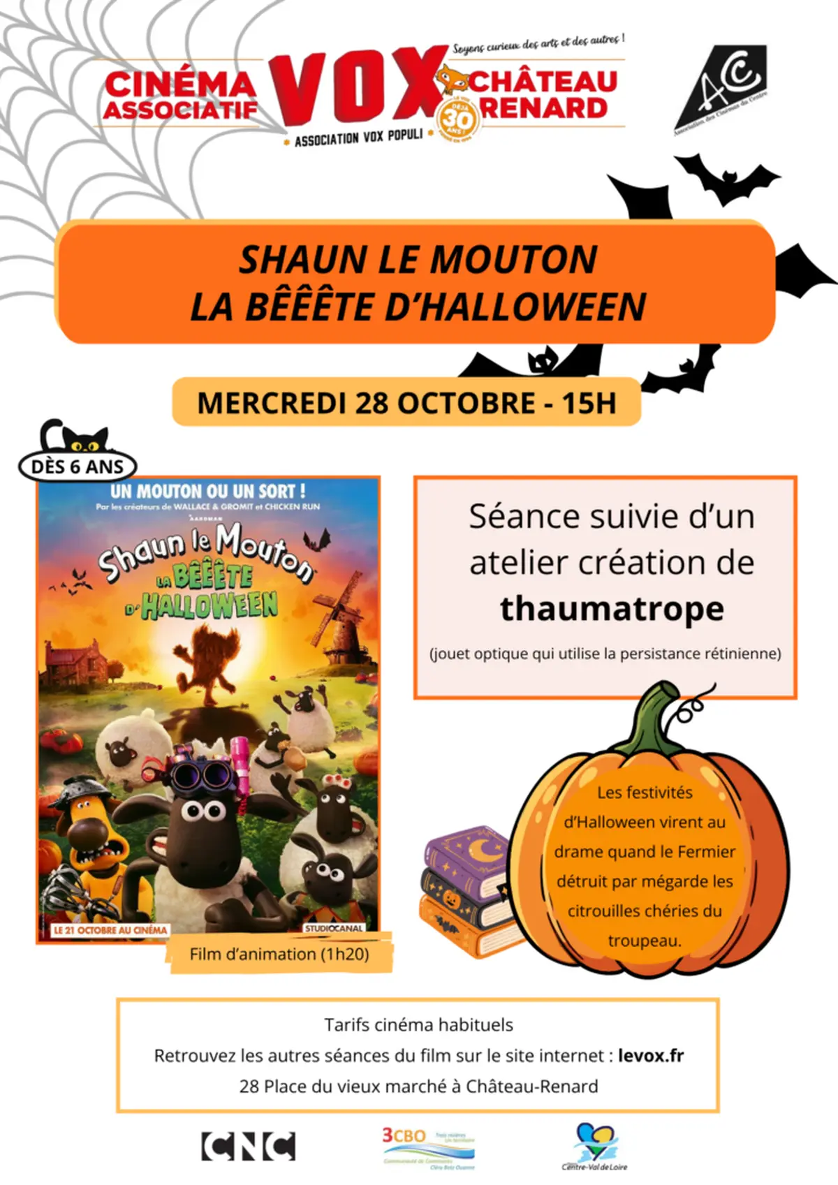 Projection du film d'animation : SHAUN le mouton - la bêêête d'Halloween