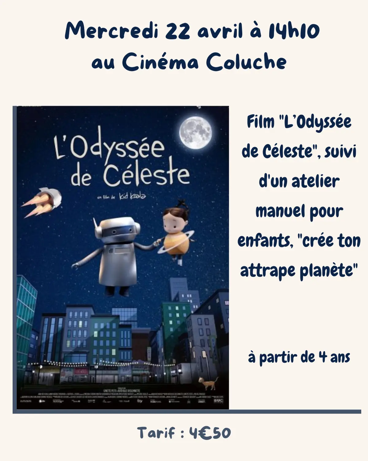 Projection « l’Odyssée de Céleste » suivi d’un atelier manuel