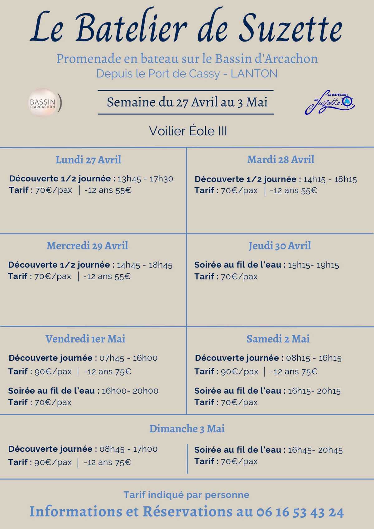 Promenade en bateau sur le Bassin d'Arcachon avec le batelier de Suzette