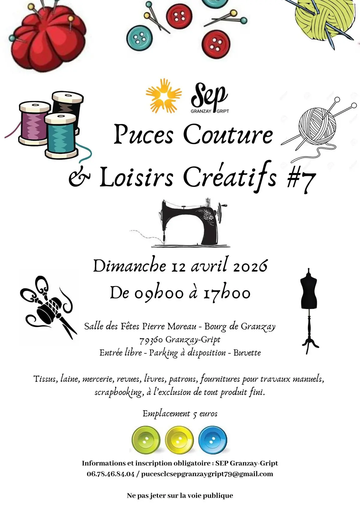 Puces couture et loisirs créatifs à Granzay-Gript