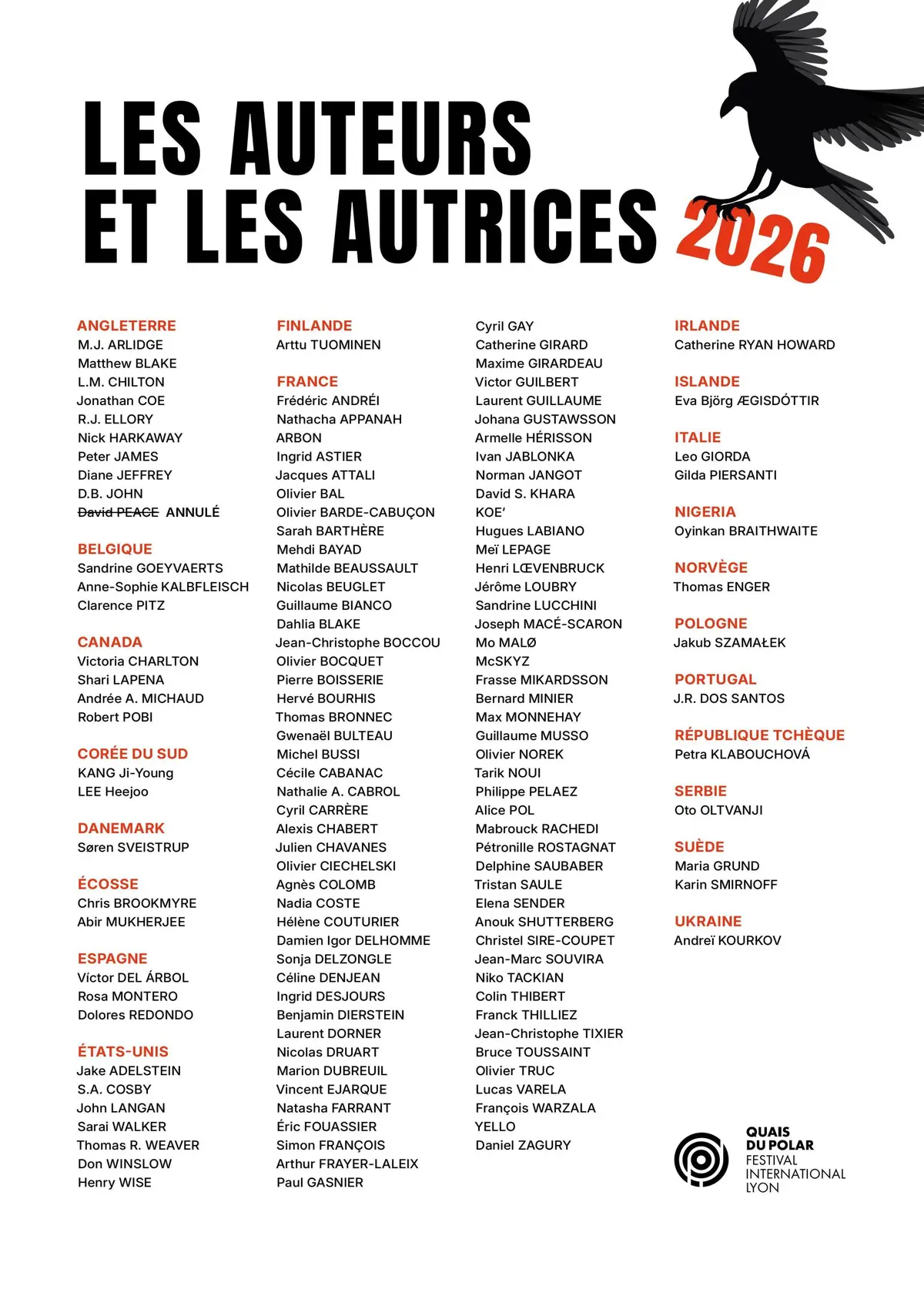 Quais du Polar à Lyon - Liste des auteurs présents 2026