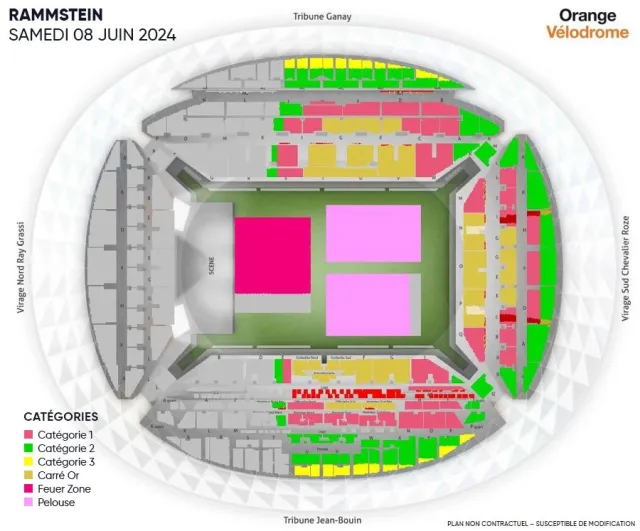 Le plan de l\'Orange Velodrome et les types de places pour le concert de Rammstein en 2024