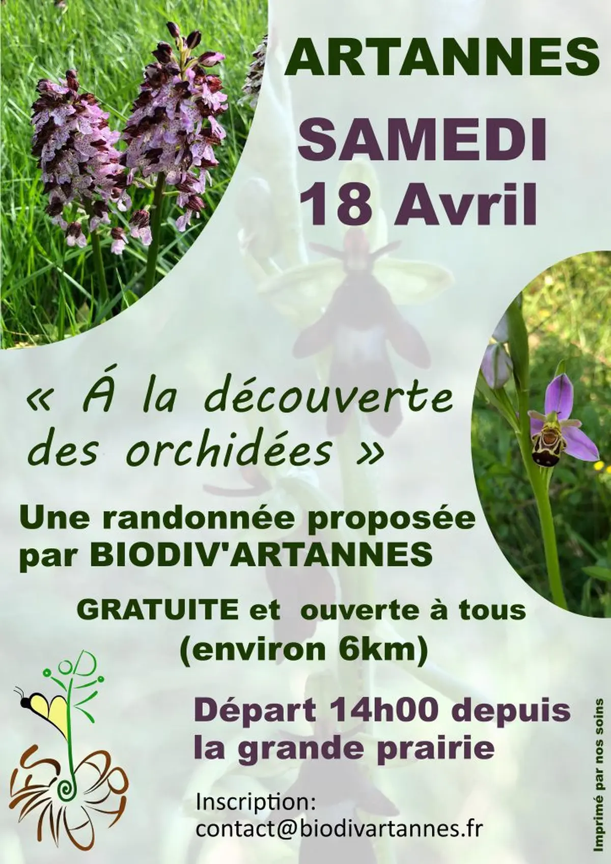 Randonnée proposée par BIODIV’Artannes, Samedi 18 avril avec un départ à 14 h de la prairie.