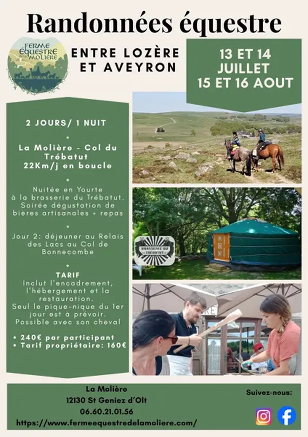 Randonnées équestre  à la ferme équestre de la Molière