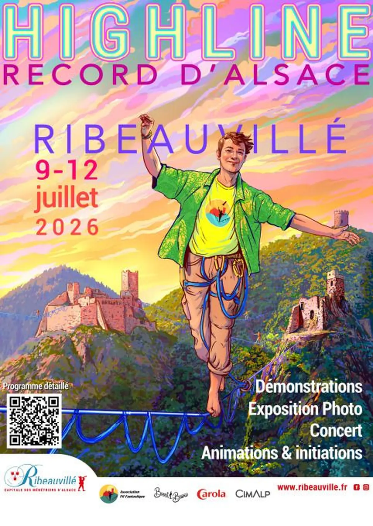 Record d'Alsace de highline 2026 à Ribeauvillé : une ligne de plus d'un kilomètre au-dessus de la vallée