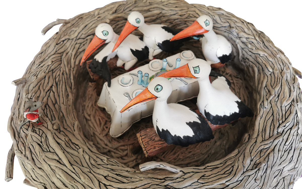 Alex Rochereau, nid de cigognes d'après , L'Afrique de Zigomar, Philippe Corentin, ©l'école des loisirs