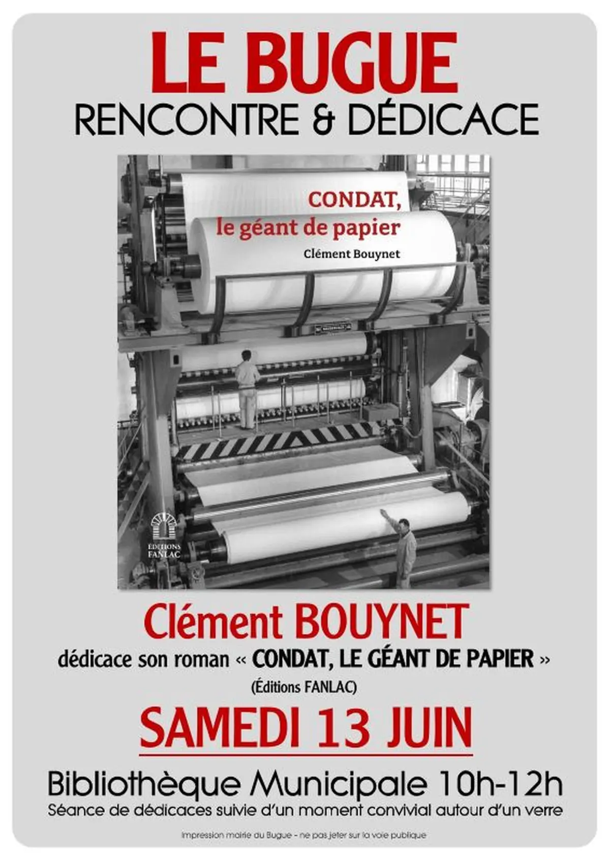 Rencontre et dédicace de Clément Bouynet - Condat le géant de papier