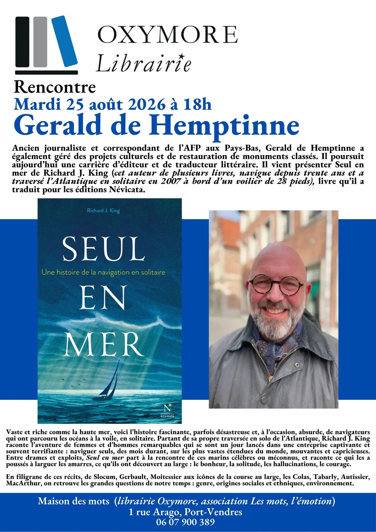 Rencontre Littéraire Avec Gerald De Hemptinne - Maison Des Mots - Librairie Oxymore