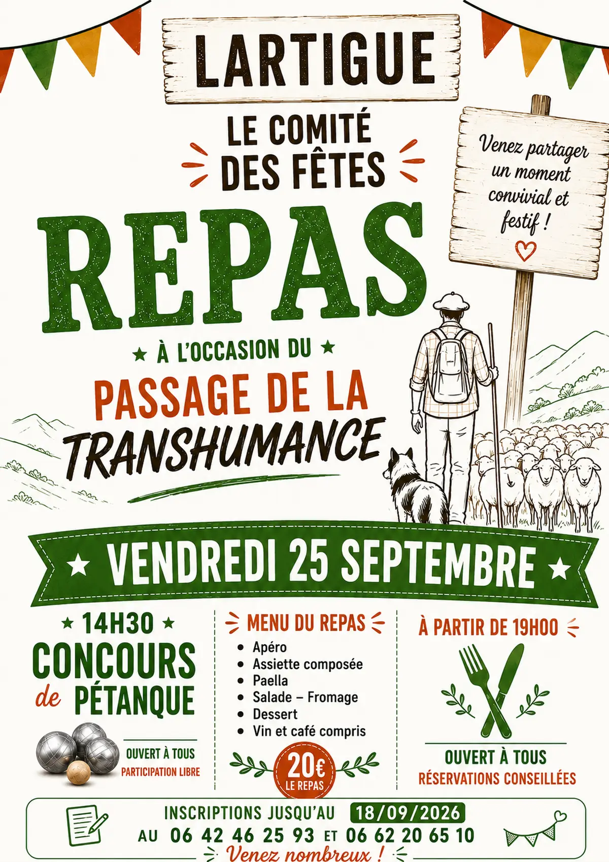 Repas à l'occasion du passage de la Transhumance à LARTIGUE