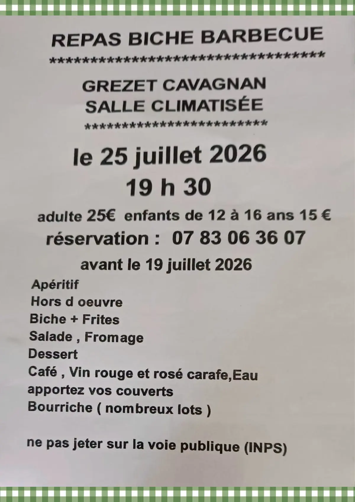 Repas biche barbecue
