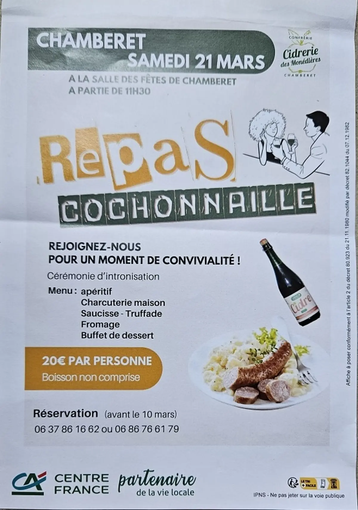 Repas Cochonnaille de la Confrérie de la Cidrerie des Monédières