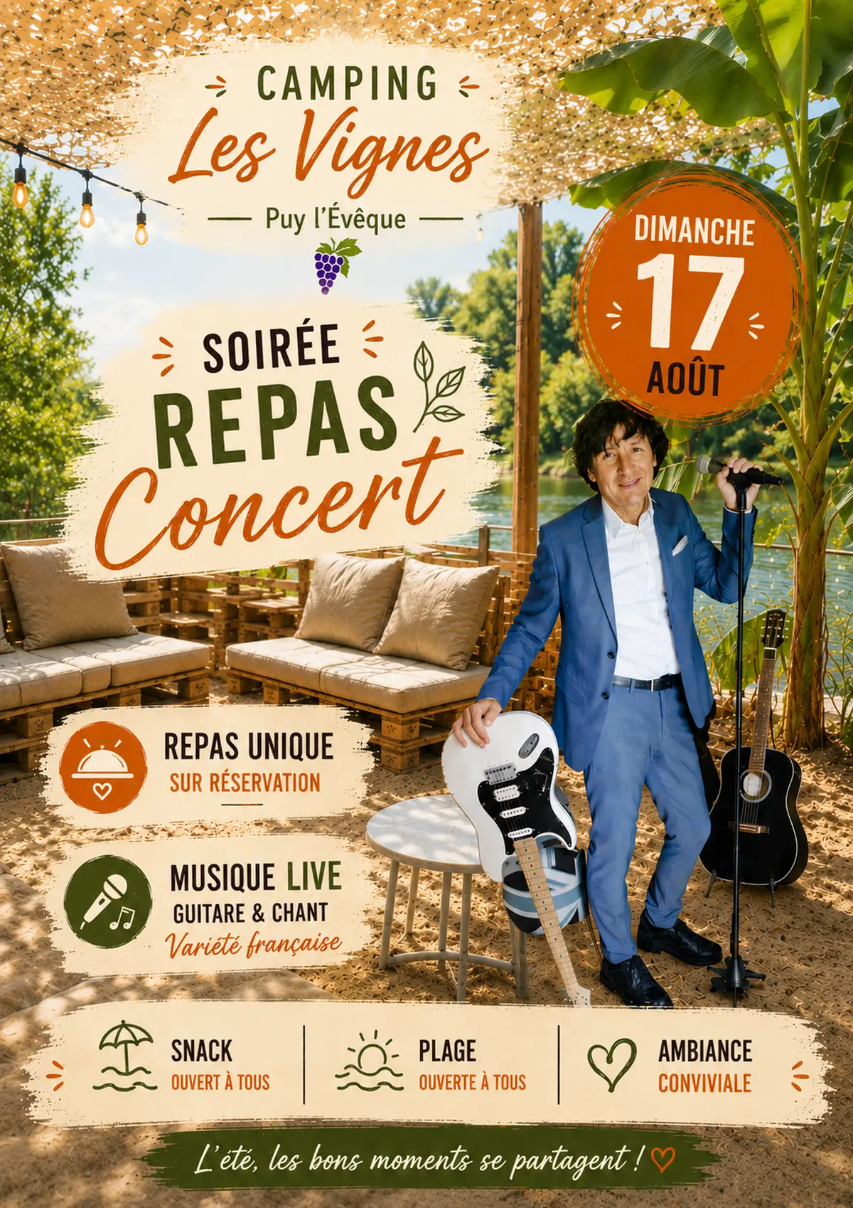Repas concert au camping Les Vignes
