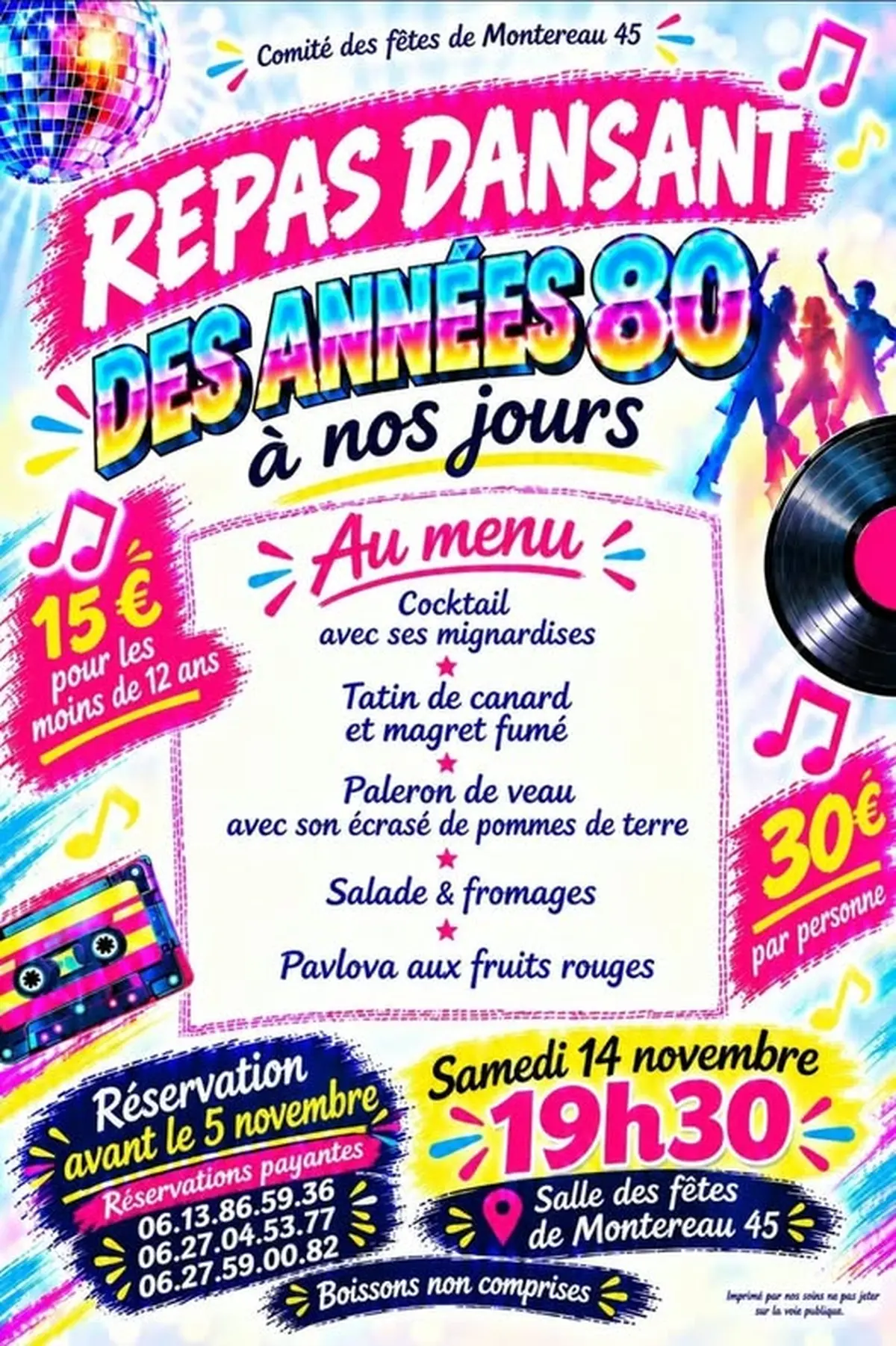 Repas dansant des années 80 à nos jours
