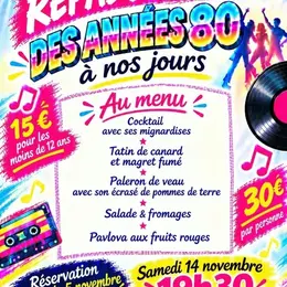 Repas dansant des années 80 à nos jours