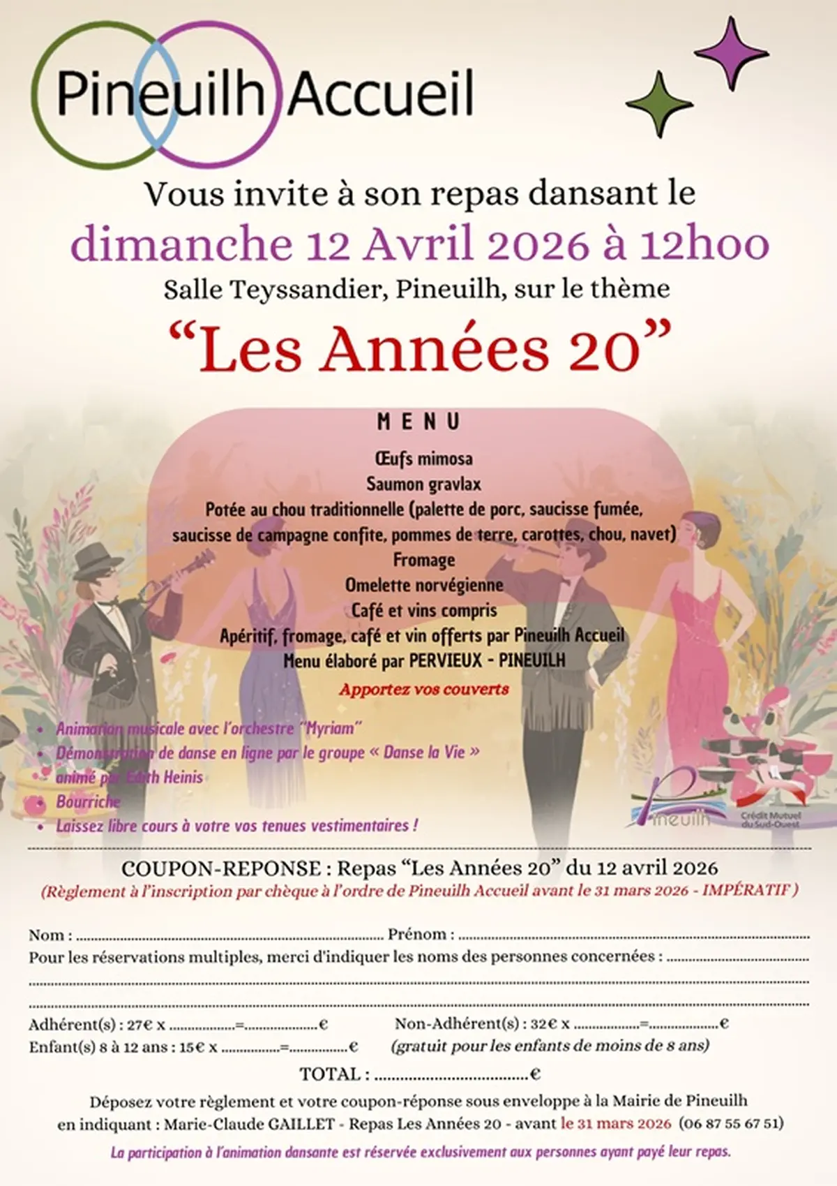 Repas dansant Les Années 20 par Pineuilh Accueil