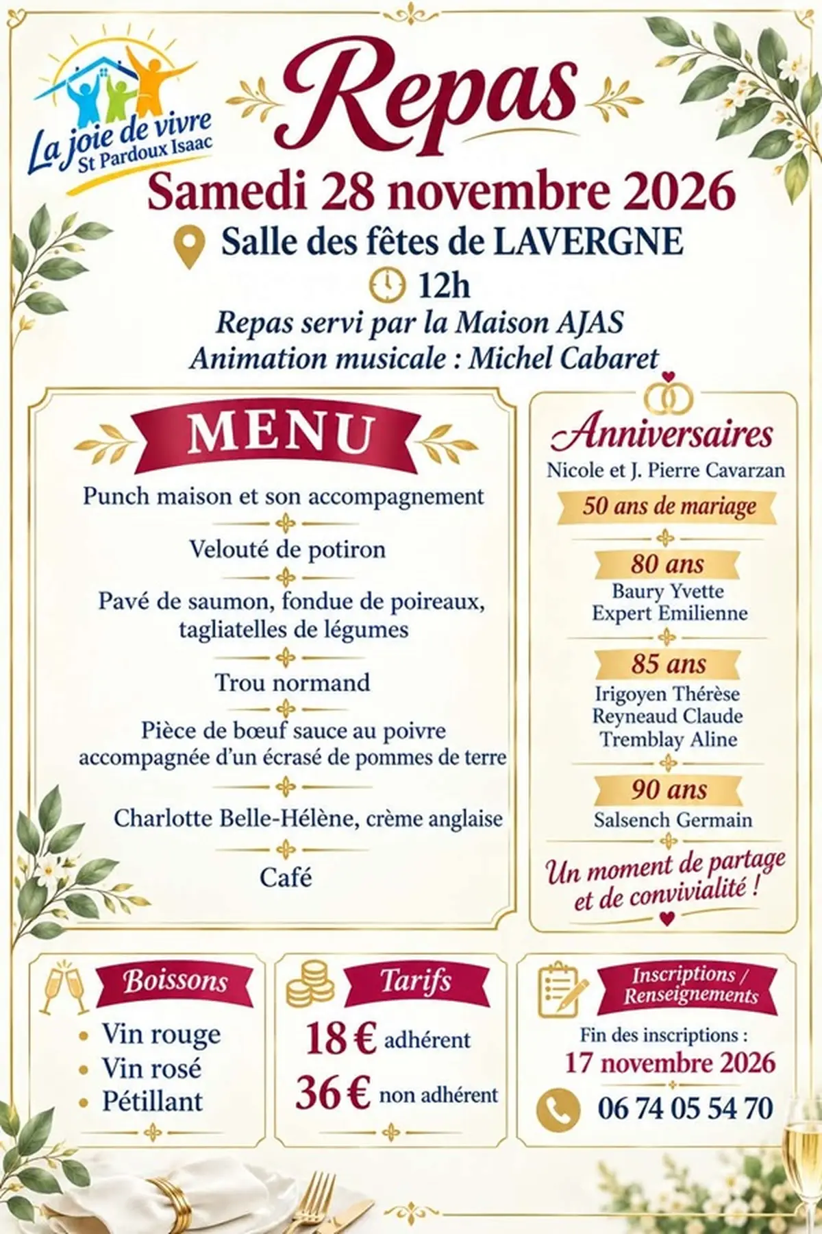 Repas de l'association La Joie de Vivre