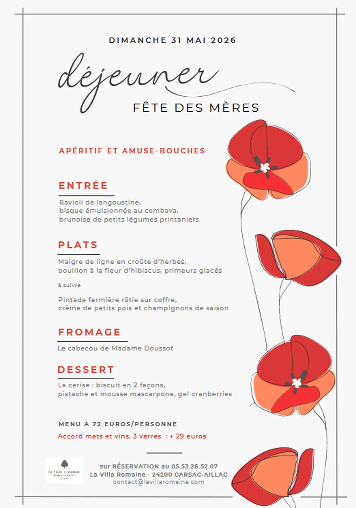 Repas de la fête des mères- La Villa Romaine Carsac-Aillac