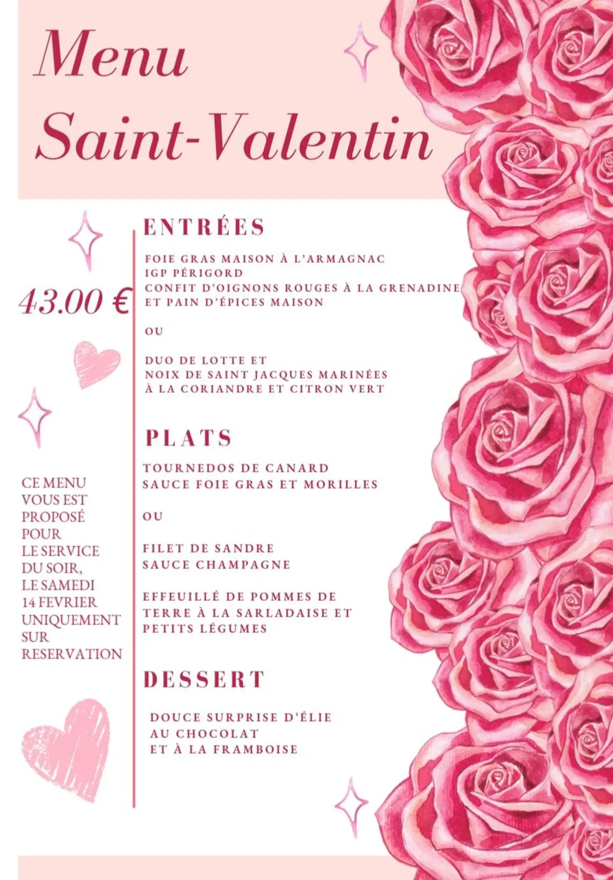 Repas de la St Valentin Restaurant L'Artenset