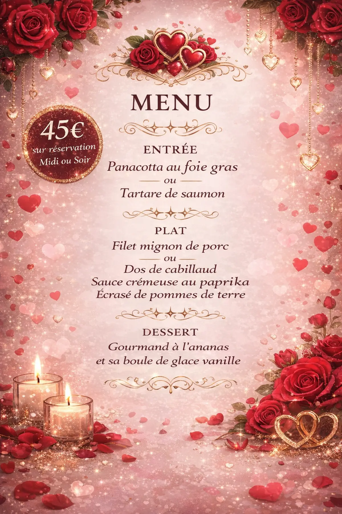 Repas de la St Valentin Restaurant L'Ecole des Gourmands