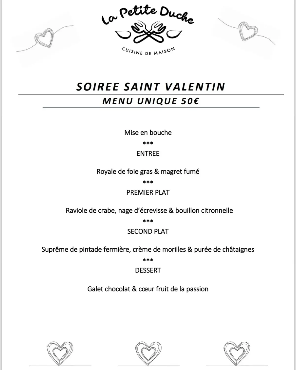 Repas de la St Valentin Restaurant La Petite Duche