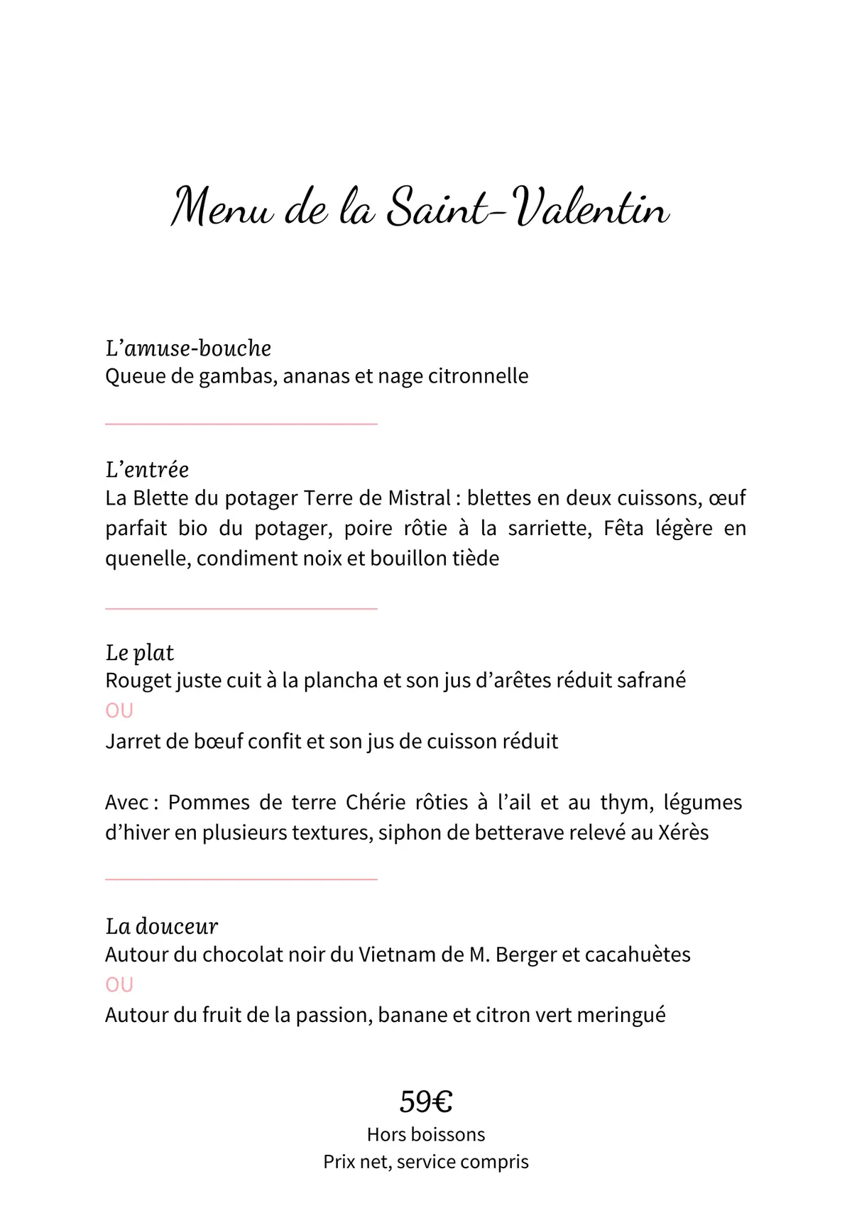 Repas de Saint-Valentin au Domaine Terre de Mistral