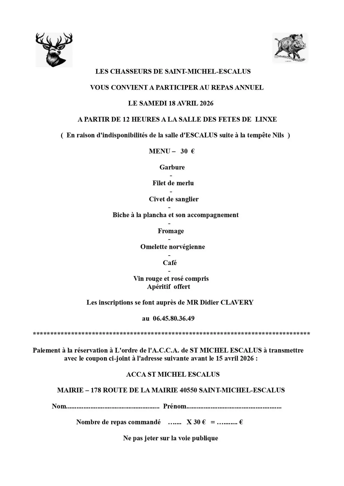 Repas des chasseurs de St Michel Escalus