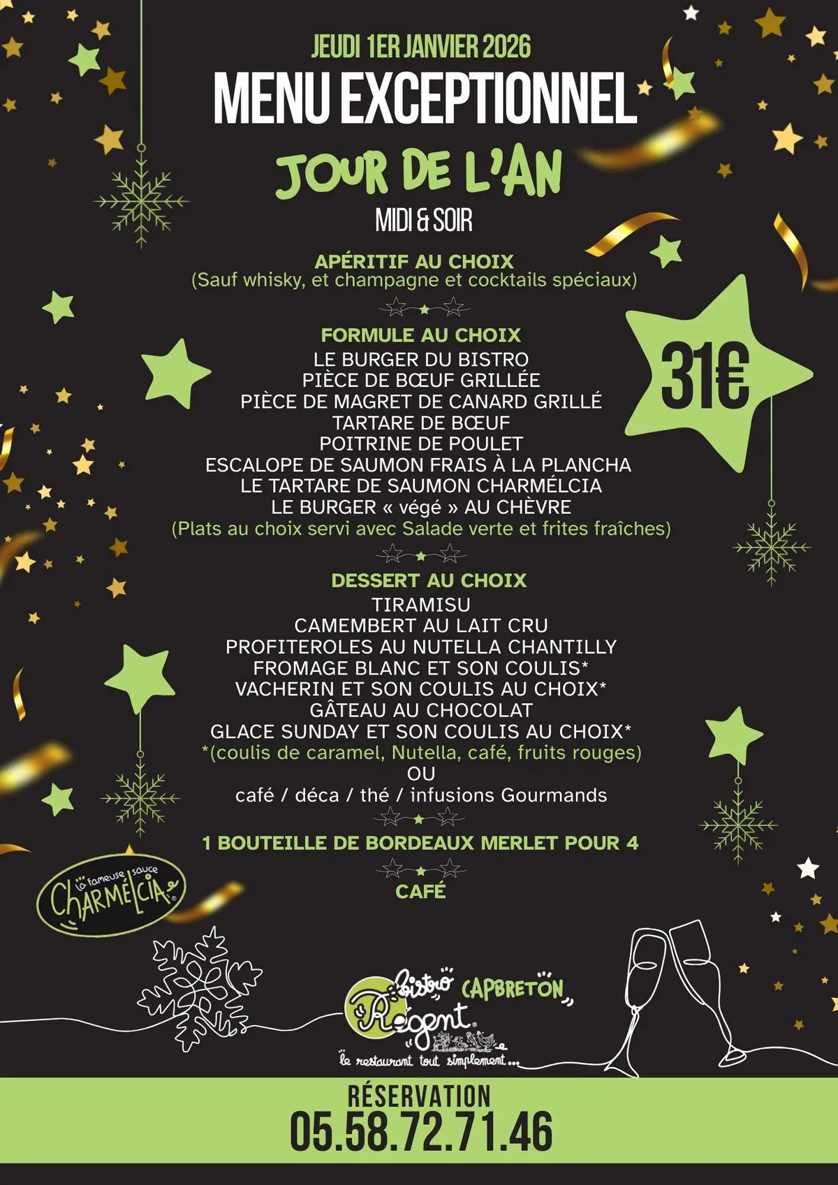 Repas du jour de l'an au Bistrot Régent