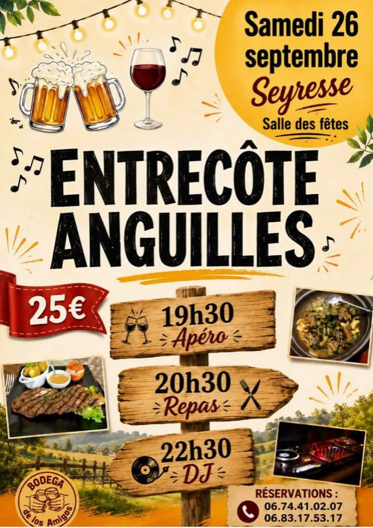 Repas entrecôtes anguilles