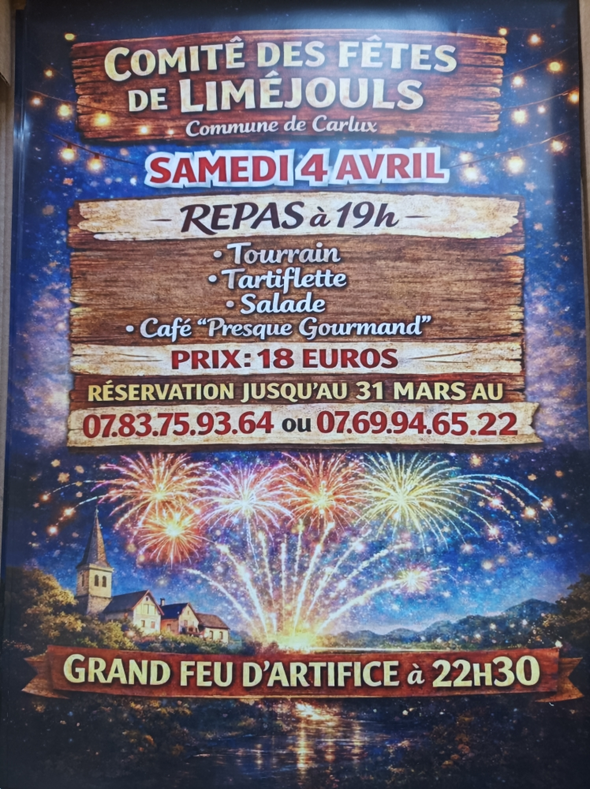 Repas et feu d'artifice à Carlux