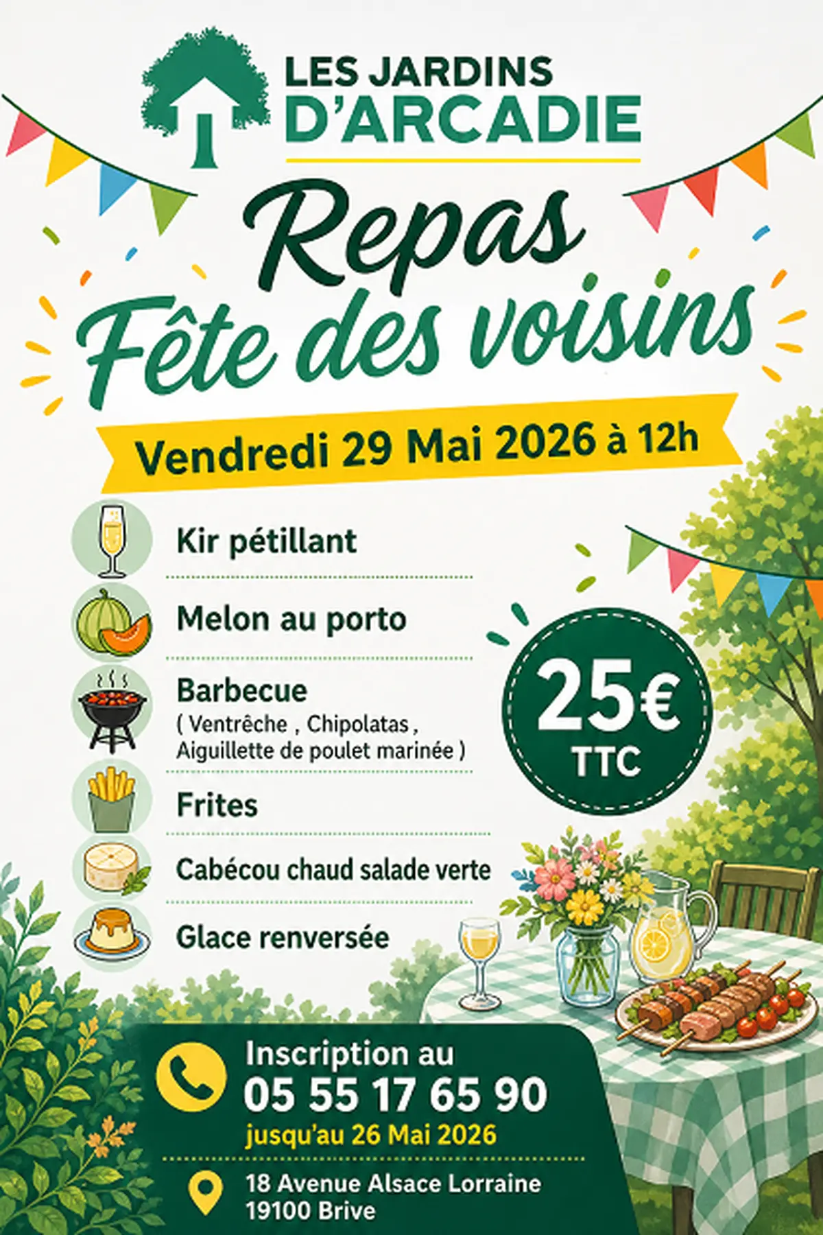 Repas fête des voisins (Les jardins d'Arcadie)